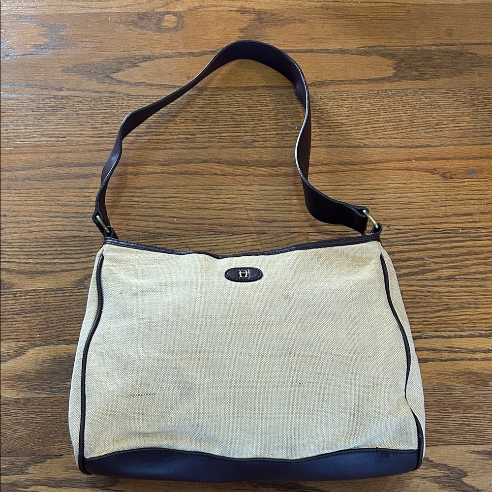 Heritage Etienne Aigner Bag Tan Canvas with Burgundy Leather Trim - Picture 11 of 14